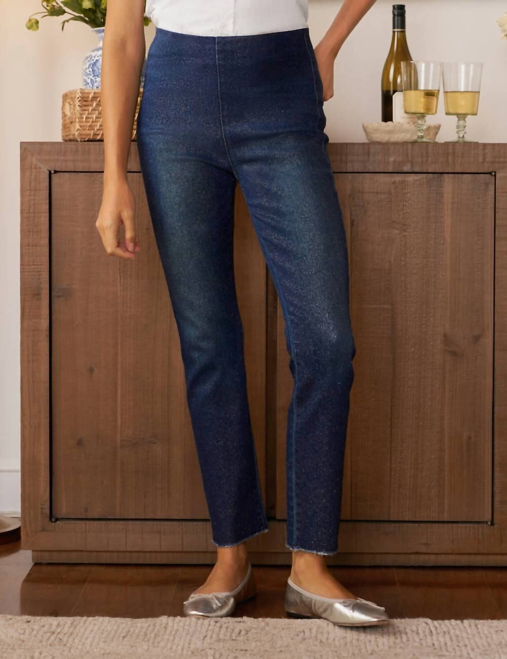 Frank & Eileen Derry Illusion Pull On Jean Silver Glitter Wax 26 NWT Minimalist